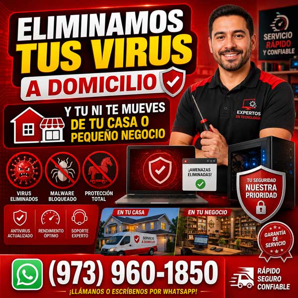 Técnico haciendo limpieza de virus a domicilio en New Jersey
